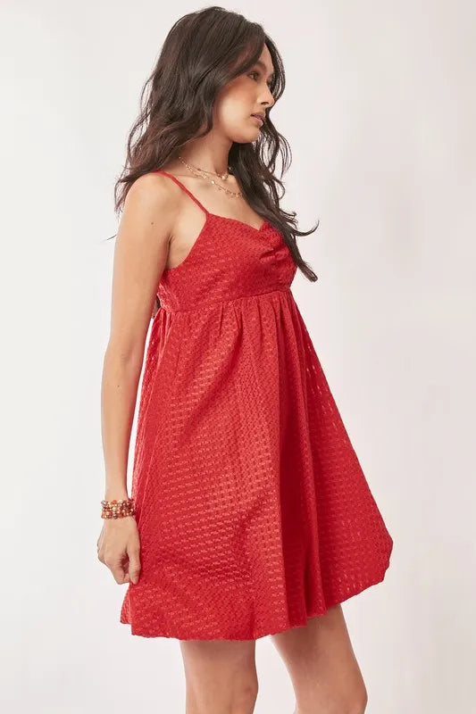 Davi & Dani Textured Sweetheart Neckline Bubble Hem Dress - Blushé Belle
