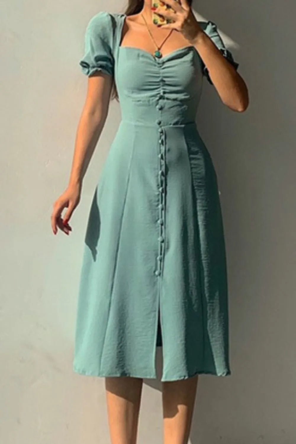 Sweetheart Neck Short Sleeve Dress - Blushé Belle