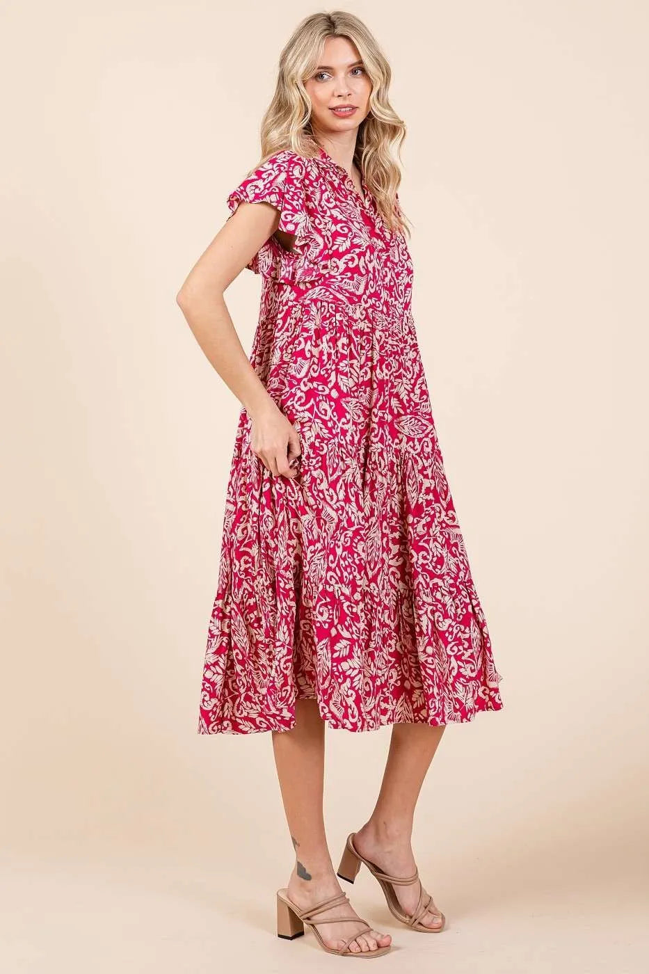Mittoshop Abstract Print Ruffle Tier Midi Dress - Blushé Belle