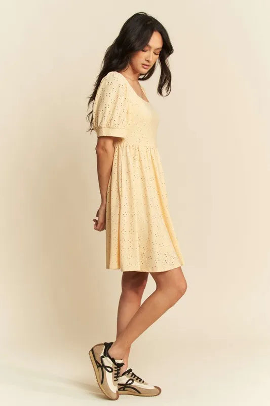 Davi & Dani Eyelet Baby Doll Romantic Square Neck Dress - Blushé Belle