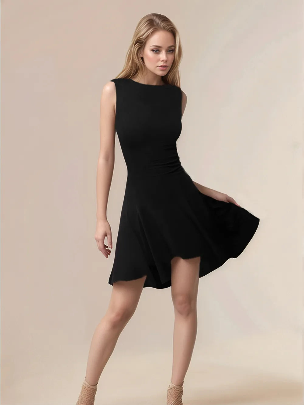 High-Low Round Neck Sleeveless Mini Dress - Blushé Belle