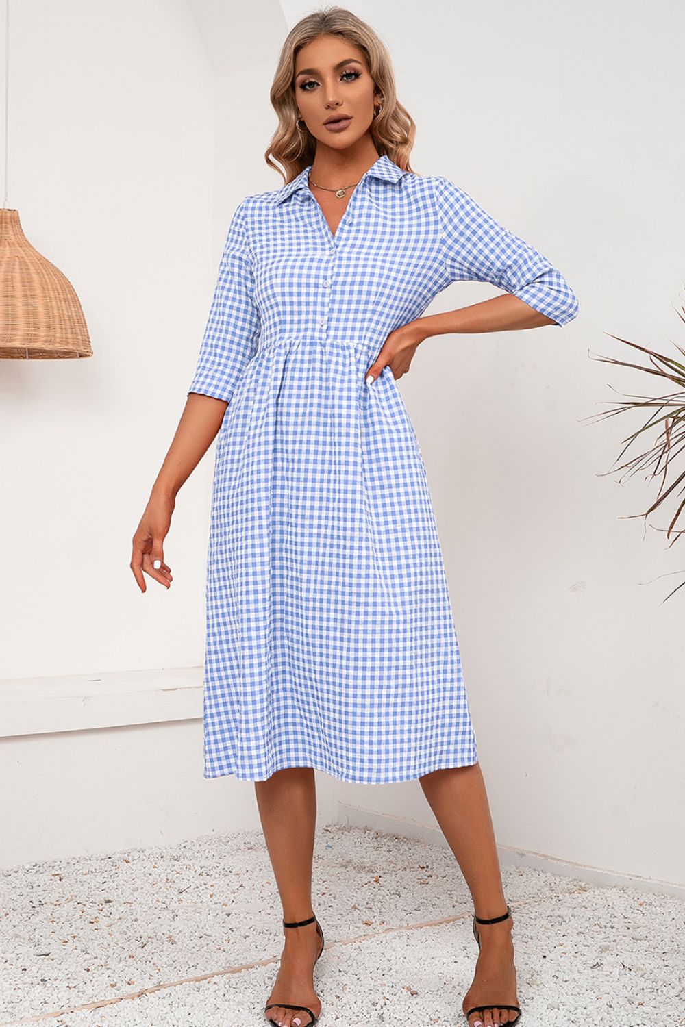 Ivy Lane Plaid Collared Neck Midi Dress - Blushé Belle
