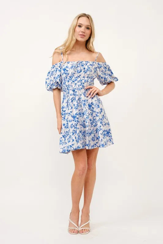 And The Why Off Shoulder Bubble Sleeve Dress - Blushé Belle