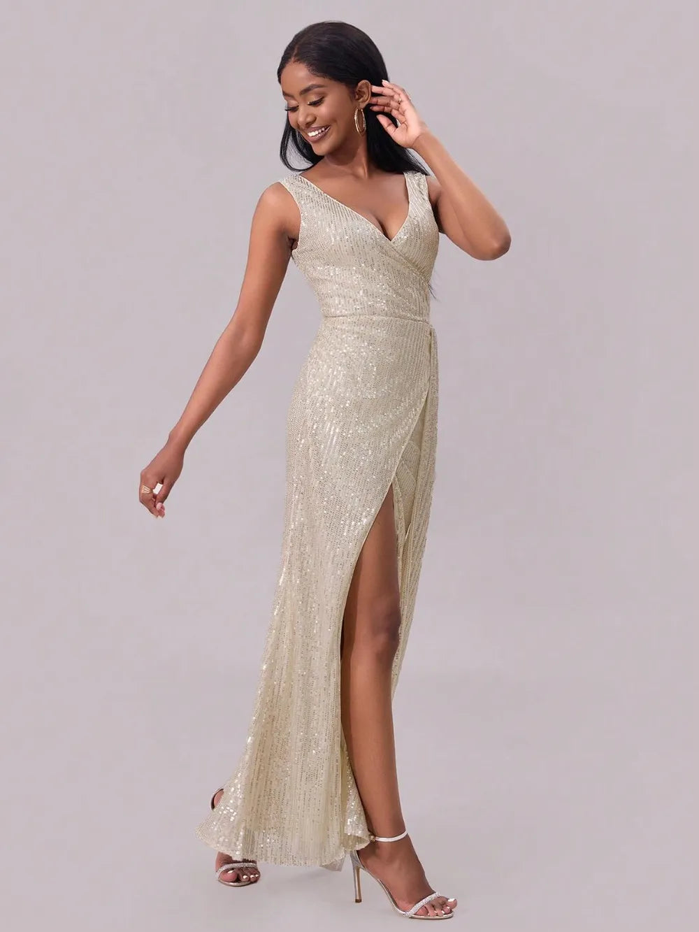 Slit Sequin Surplice Sleeveless Maxi Dress - Blushé Belle