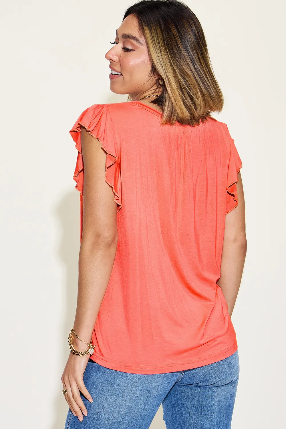 Basic Bae Full Size Bamboo Notched Ruffled Short Sleeve T-Shirt - Blushé Belle