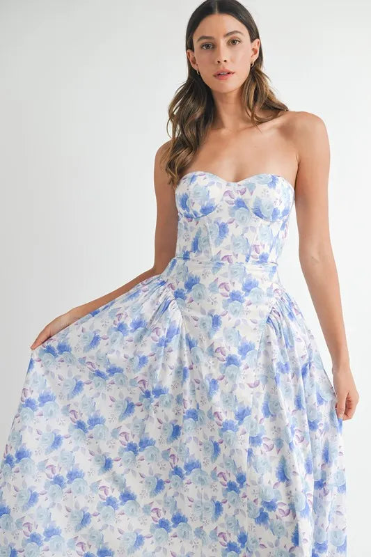 MABLE Sweetheart Neckline Floral Printed Midi Dress - Blushé Belle