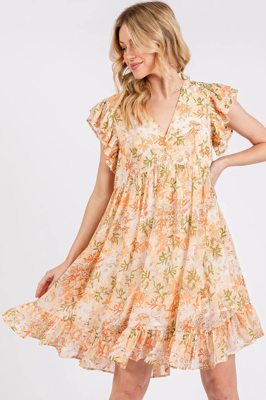 Mittoshop Floral Chiffon Ruffle Short Sleeve Mini Dress - Blushé Belle