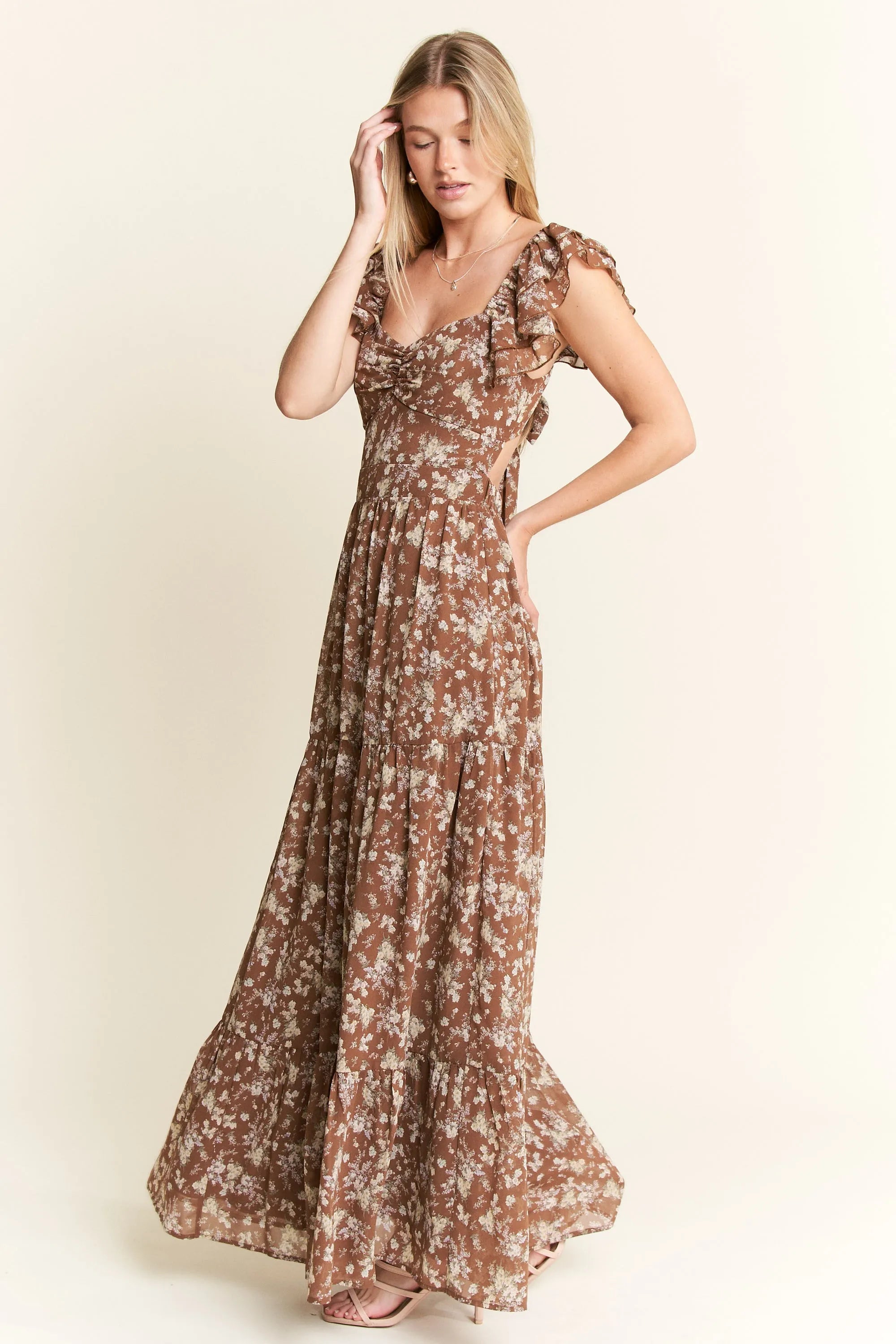 Jade By Jane Ruffle Sleeve Tiered Maxi Dress - Blushé Belle