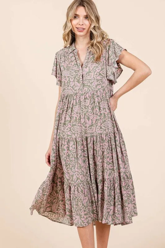 Mittoshop Abstract Print Ruffle Tier Midi Dress - Blushé Belle