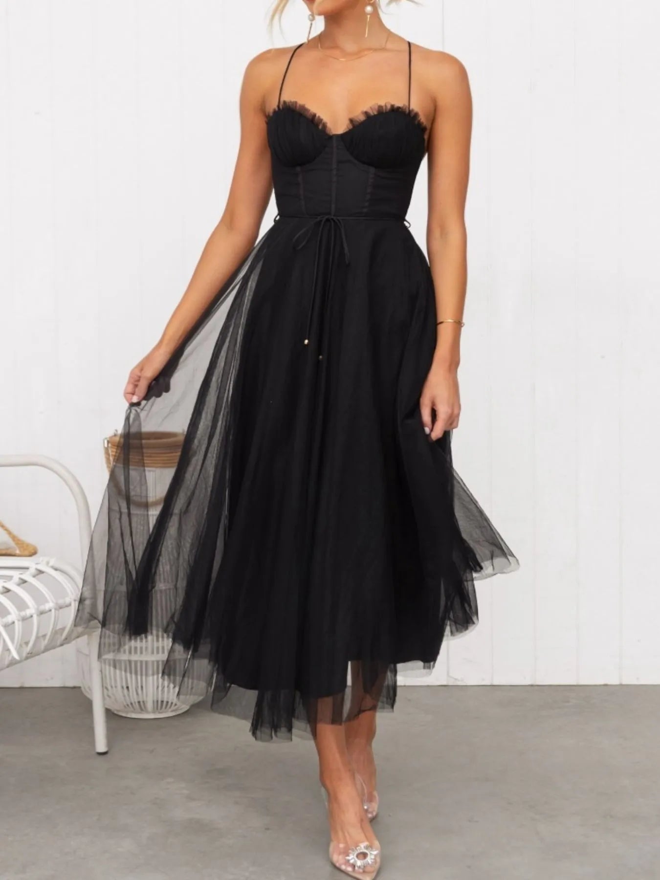 Sweetheart Neck Tulle Midi Dress - Blushé Belle
