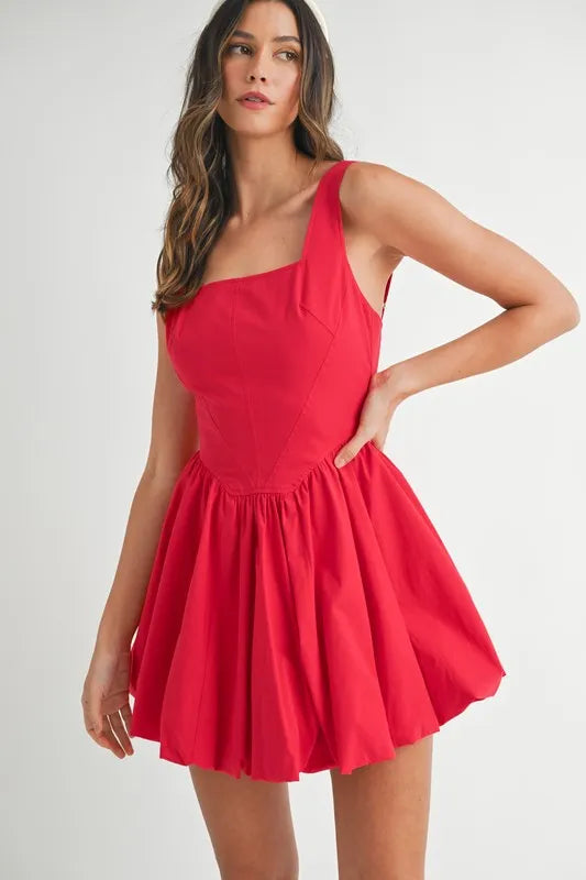 MABLE Poplin Square Neckline Bubble Mini Dress - Blushé Belle