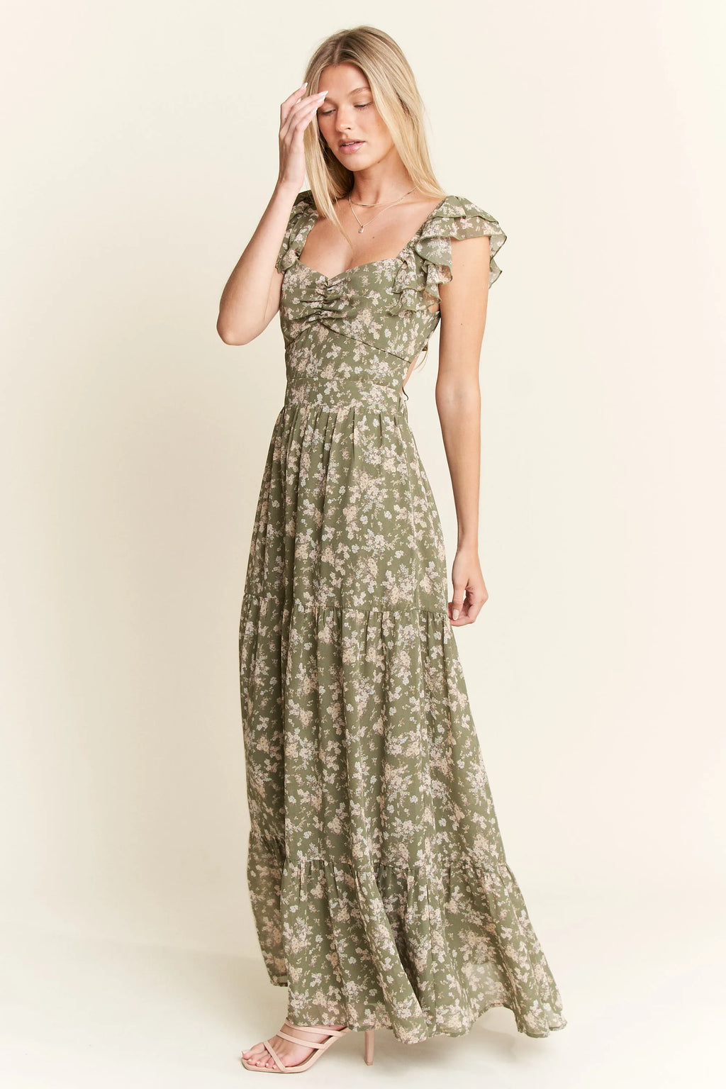 Jade By Jane Ruffle Sleeve Tiered Maxi Dress - Blushé Belle