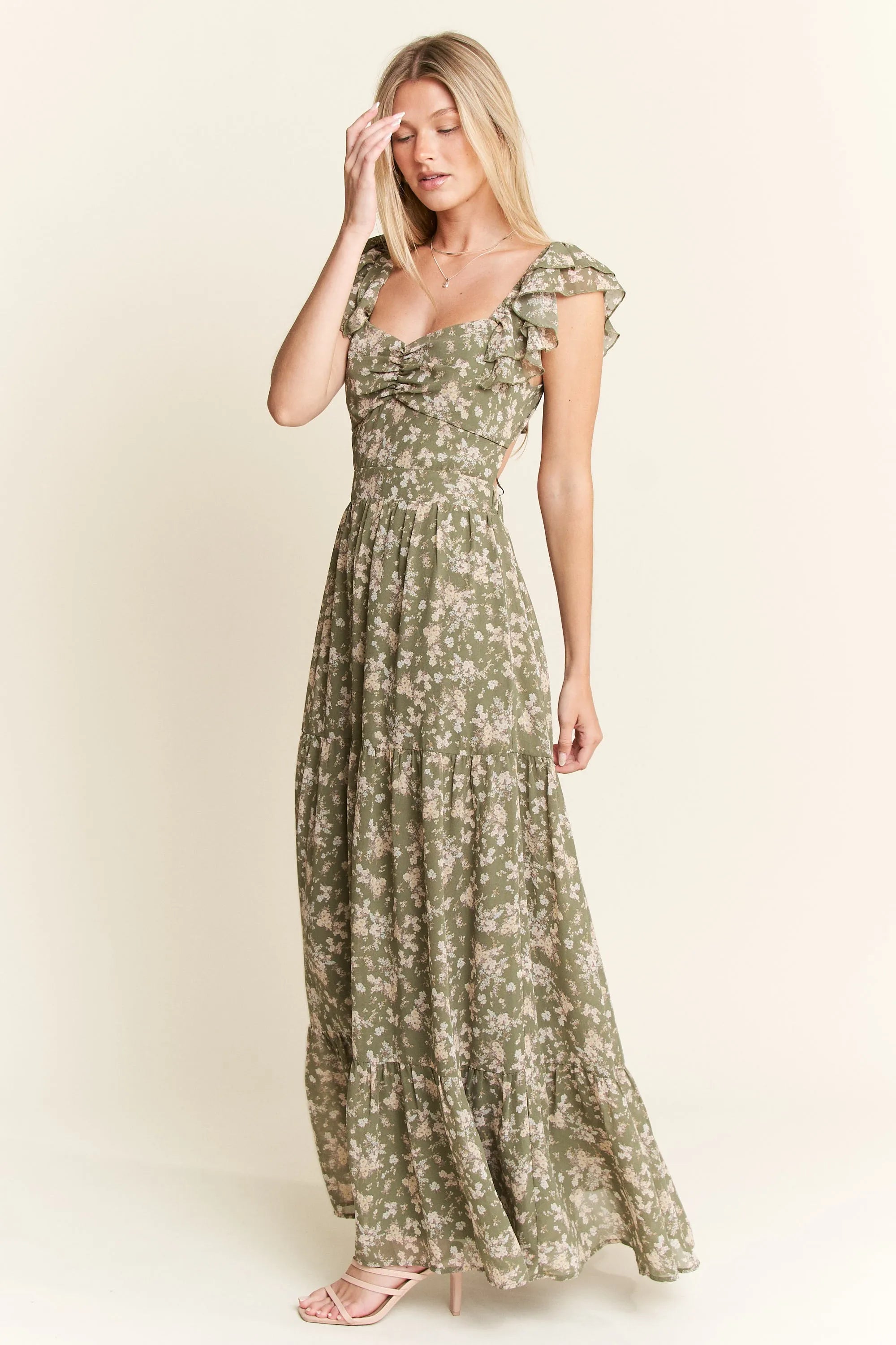Jade By Jane Ruffle Sleeve Tiered Maxi Dress - Blushé Belle