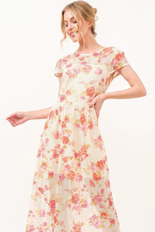 And The Why Fish-Net Floral Printed Midi Dress - Blushé Belle