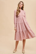 Annie Wear Textured Smocking Bodice Tiered Midi Dress - Blushé Belle