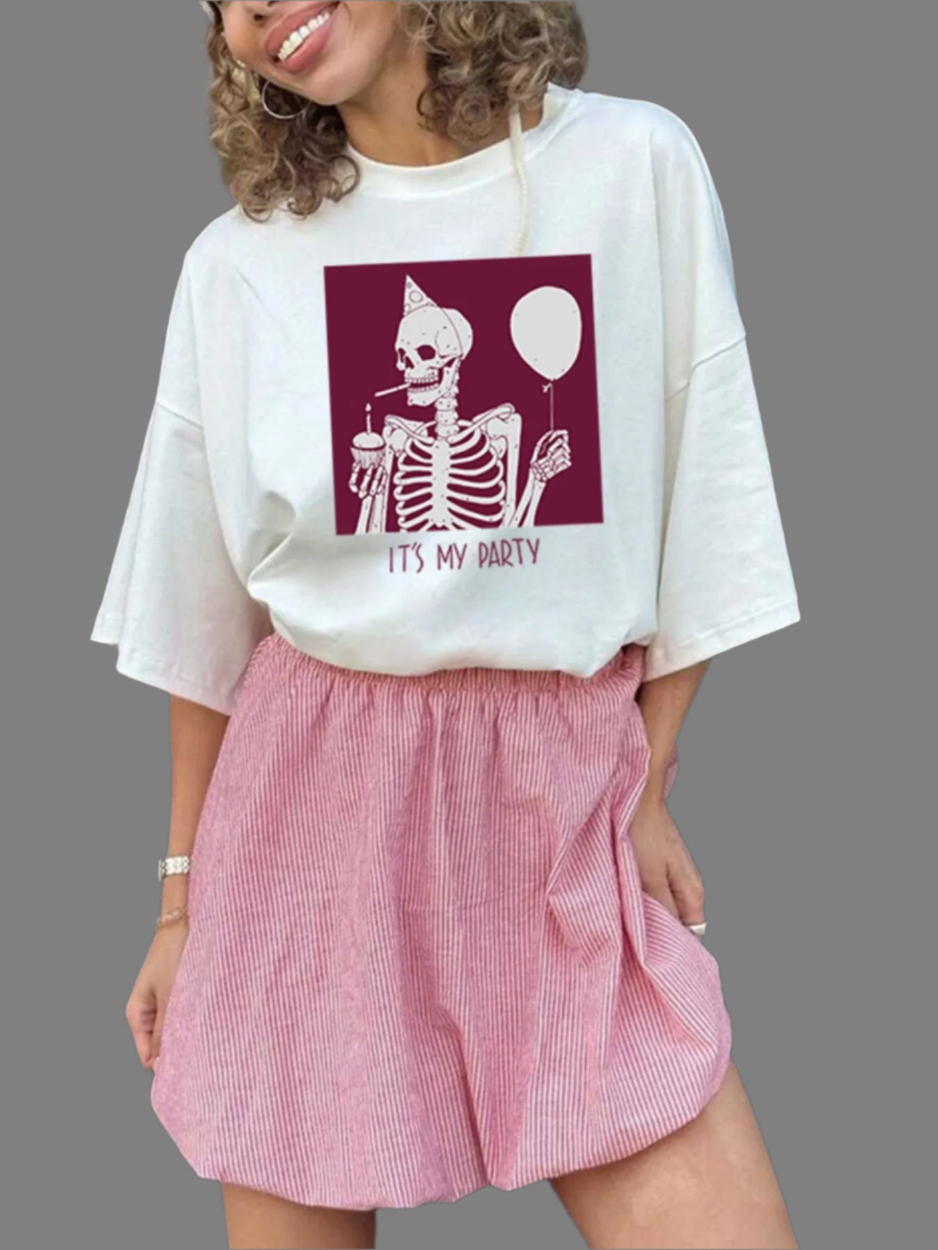 Plus Size Graphic Round Neck Half Sleeve T-Shirt - Blushé Belle