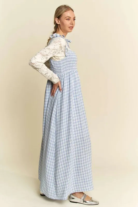 Davi & Dani Plaid Smocking Sleeveless Maxi Dress - Blushé Belle