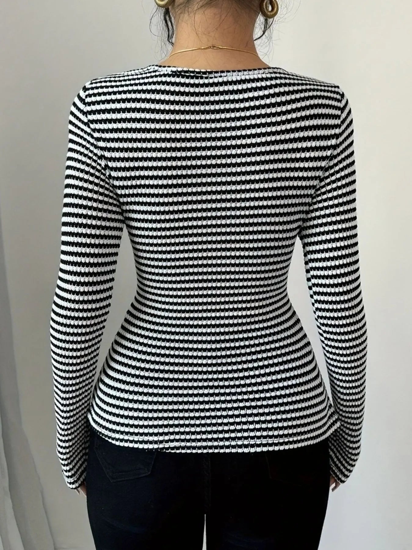 Striped Cowl Neck Long Sleeve T-Shirt - Blushé Belle