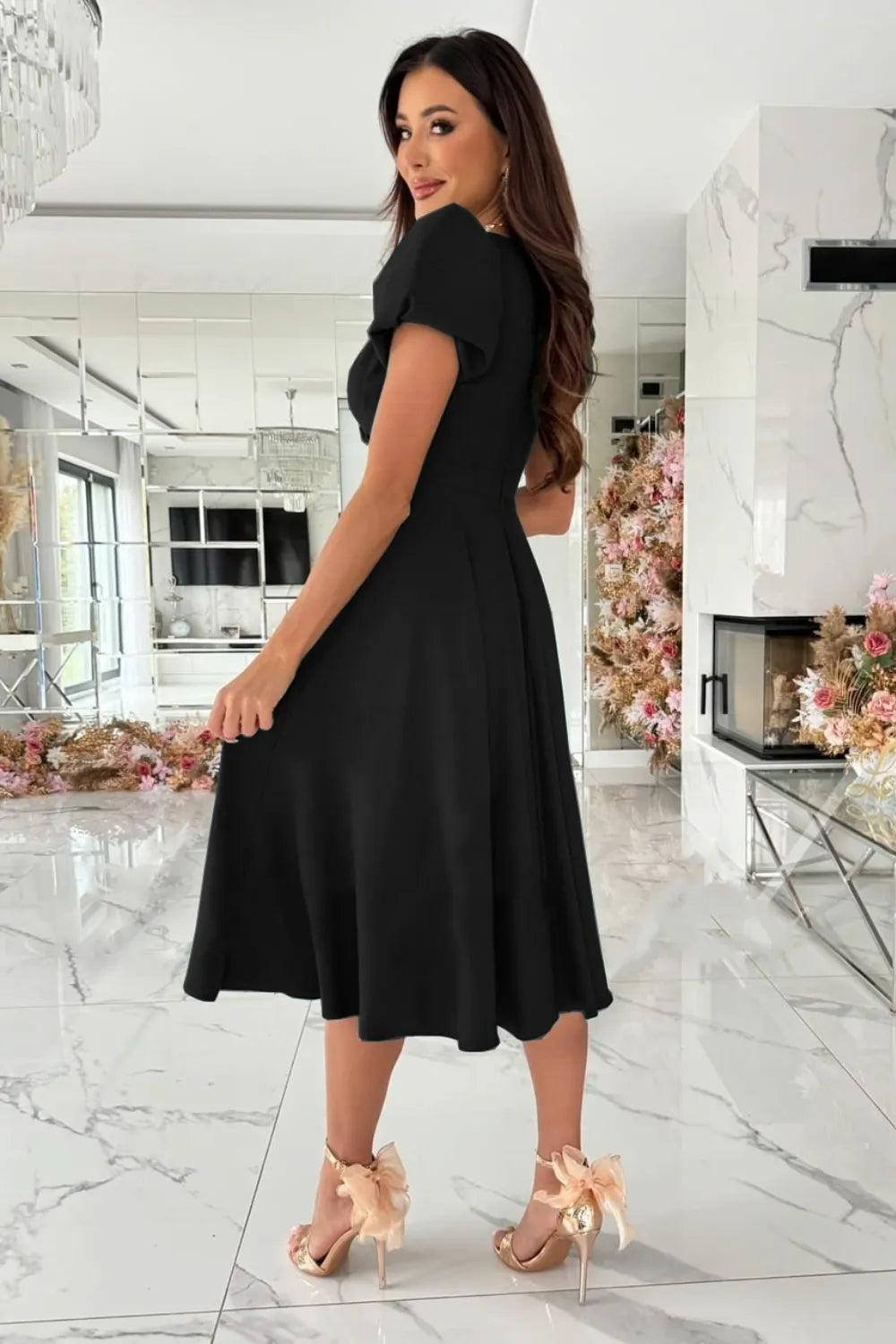 Surplice Puff Sleeve Midi Dress - Blushé Belle