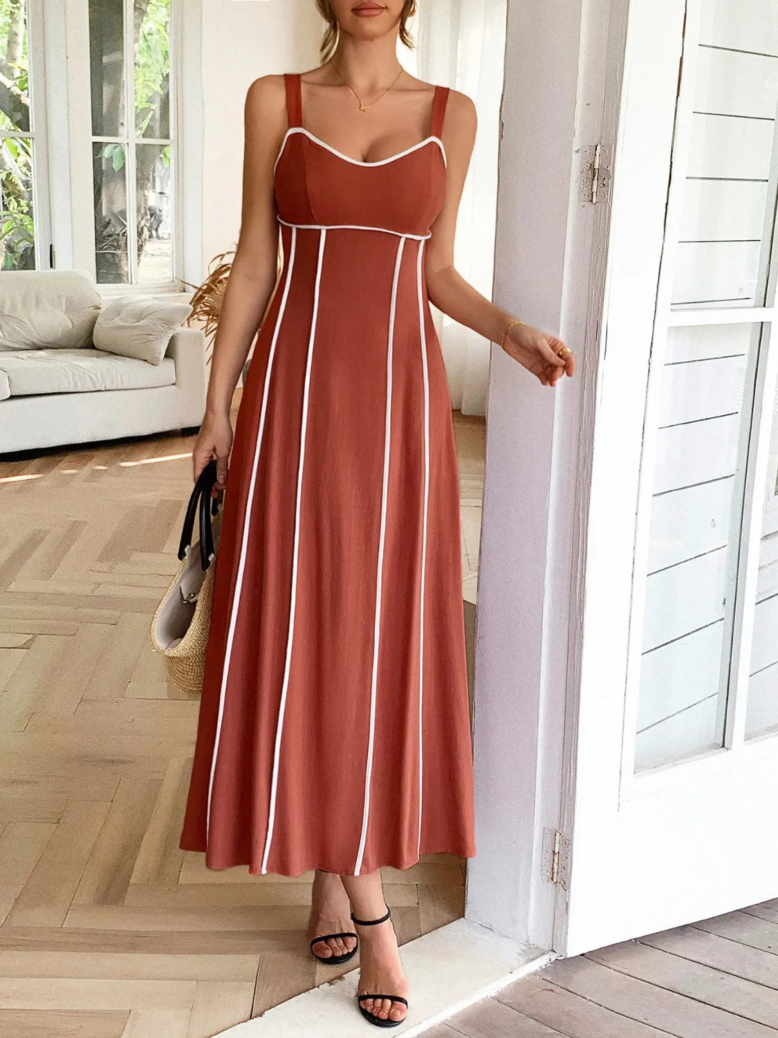 Contrast Wide Strap Midi Cami Dress - Blushé Belle