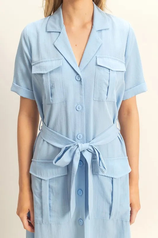 HYFVE Button Front Belted Safari Midi Dress - Blushé Belle