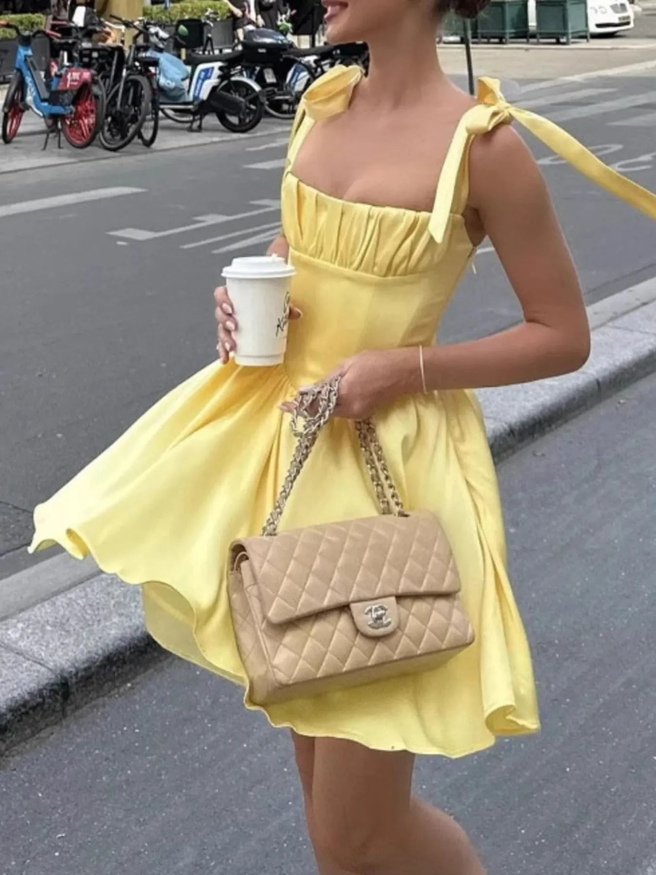 Tie-Shoulder Square Neck Mini Dress - Blushé Belle