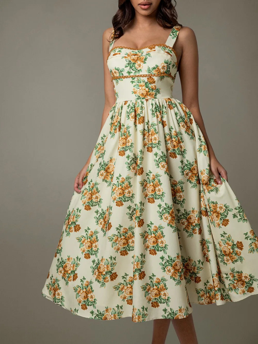 Lace Trim Floral Sleeveless Midi Dress - Blushé Belle