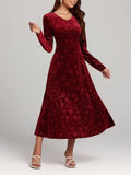 Flower Print V-Neck Long Sleeve Midi Dress - Blushé Belle