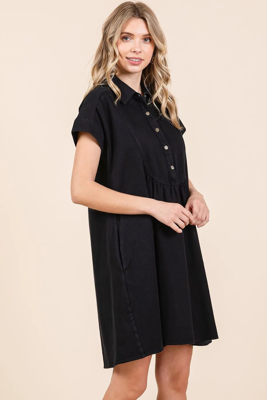 Mittoshop Twill Short Sleeve Collared Mini Dress - Blushé Belle
