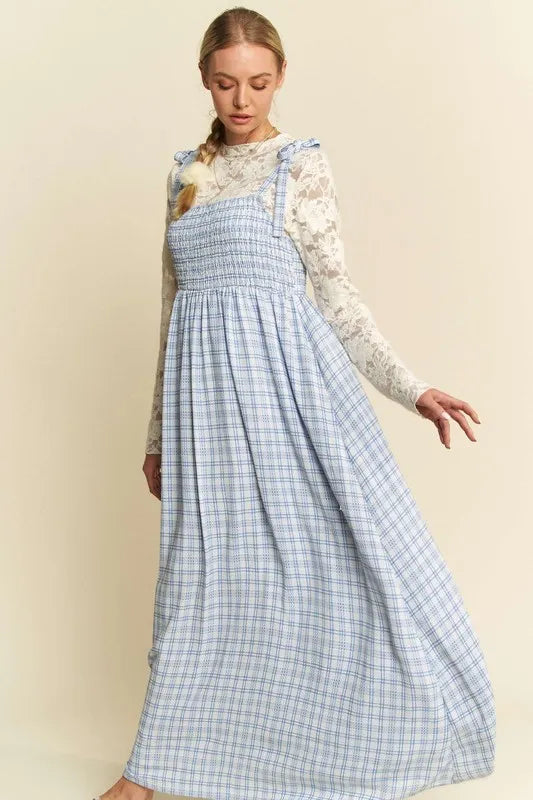 Davi & Dani Plaid Smocking Sleeveless Maxi Dress - Blushé Belle
