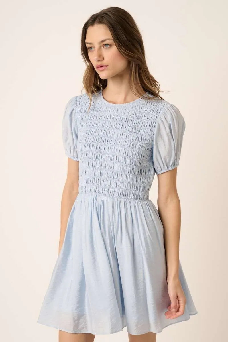 Mittoshop Smocking Detail Puff Sleeve Mini Dress - Blushé Belle