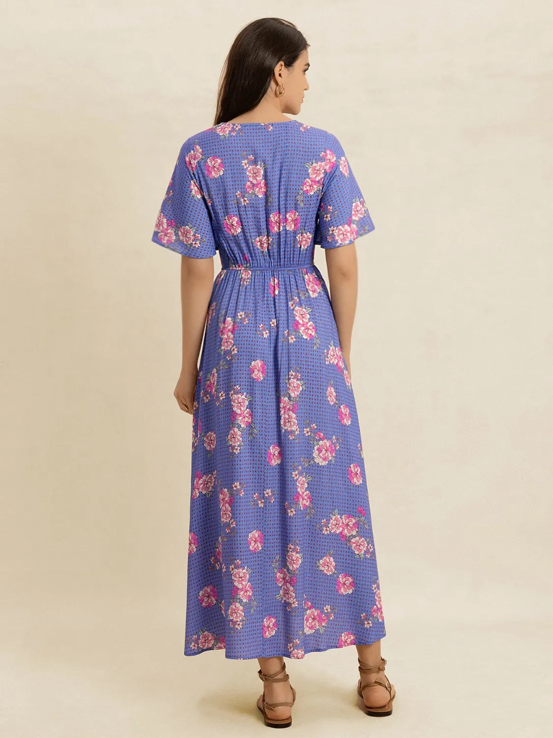 Printed Short Sleeve Midi Dress - Blushé Belle