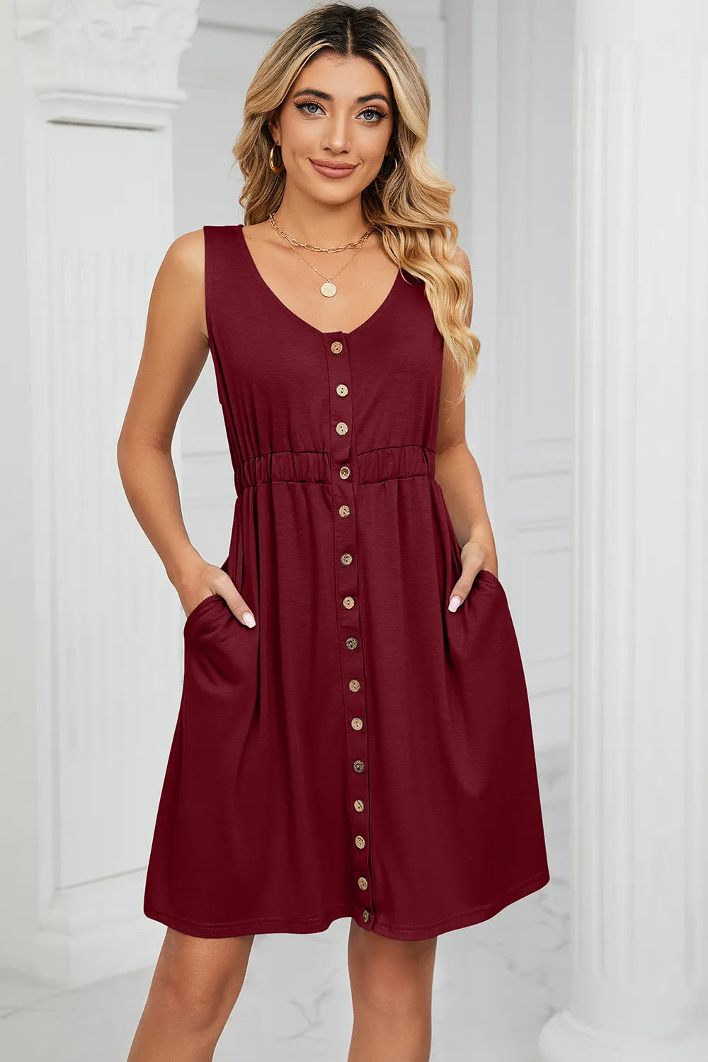 Buttoned Wide Strap Mini Dress - Blushé Belle