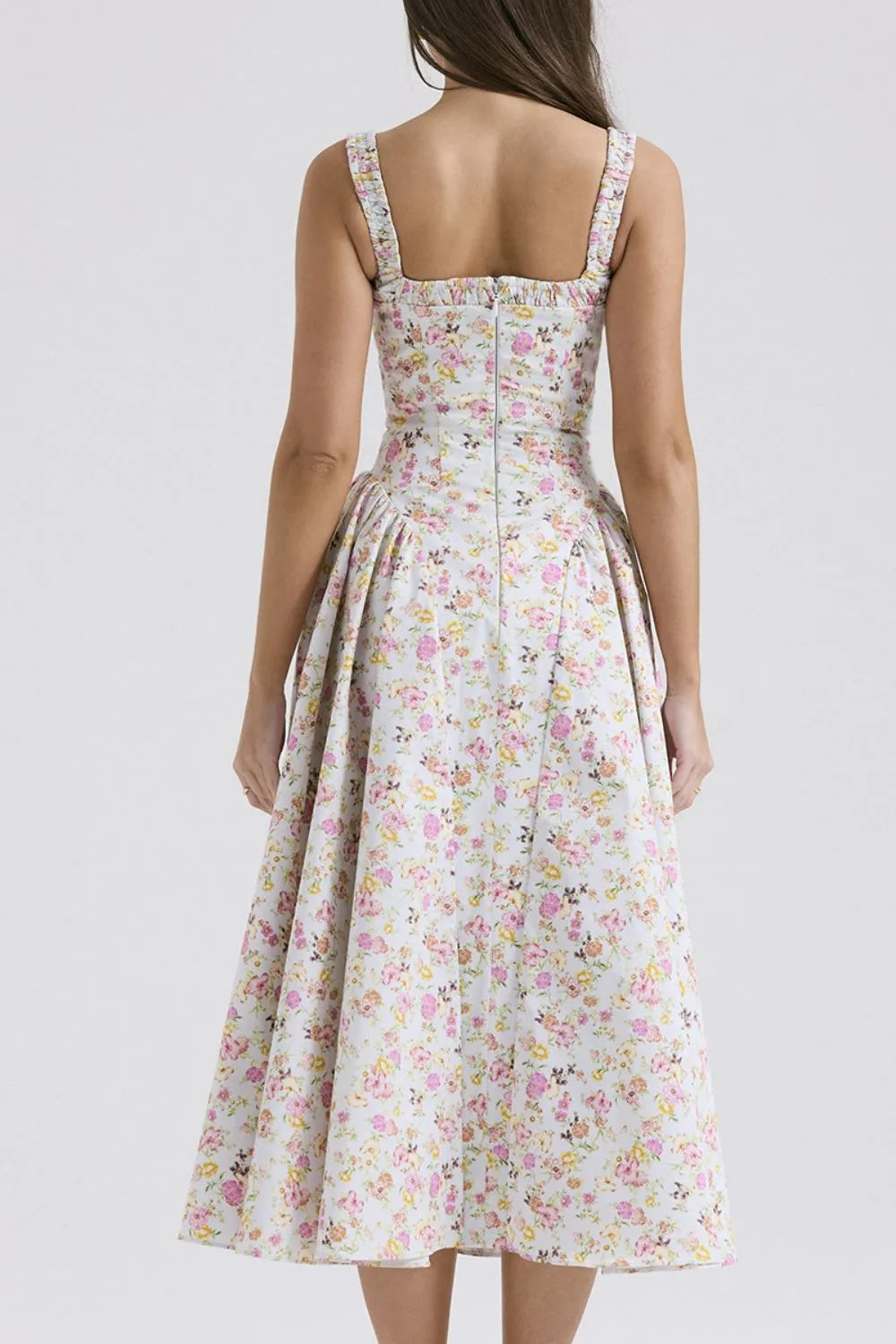 Floral Square Neck Wide Strap Midi Dress - Blushé Belle