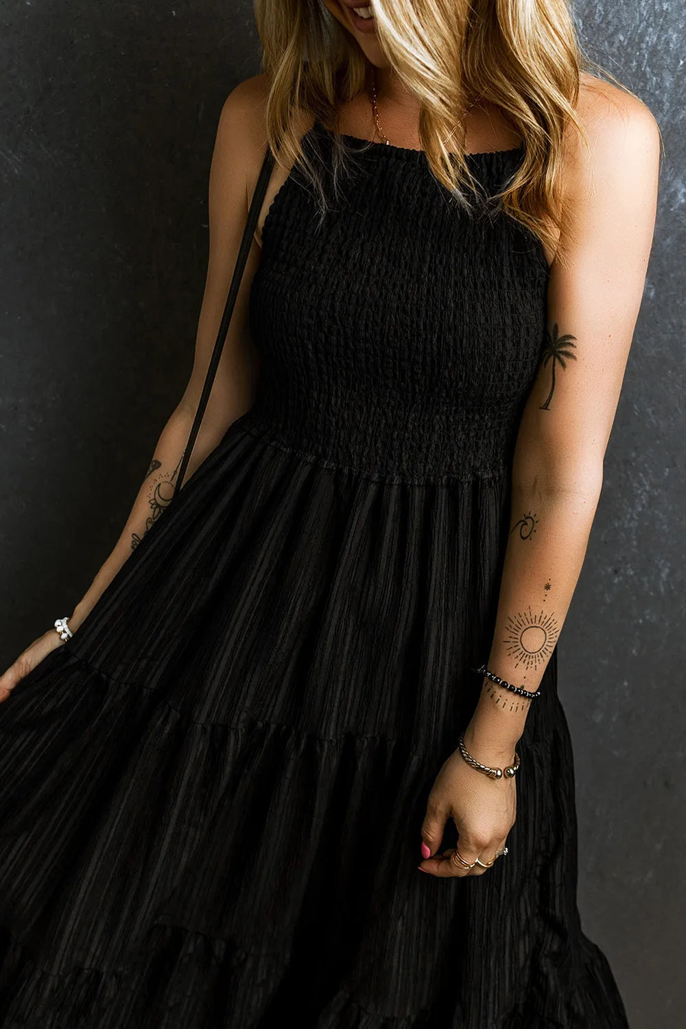 Smocked Tiered Spaghetti Strap Dress - Blushé Belle