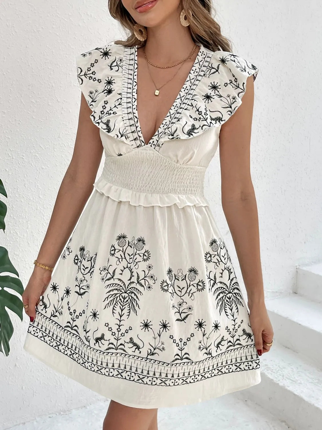 Smocked Ruffled Cap Sleeve Mini Dress - Blushé Belle