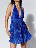 Pleated Halter Neck Mini Dress - Blushé Belle