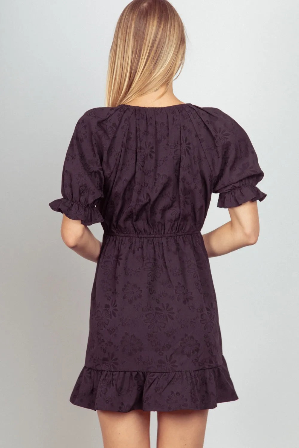 VERY J Floral Textured Woven Ruffled Mini Dress - Blushé Belle