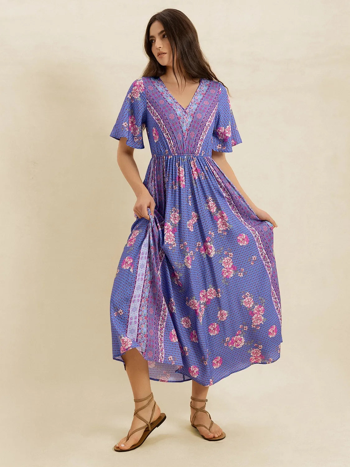 Printed Short Sleeve Midi Dress - Blushé Belle