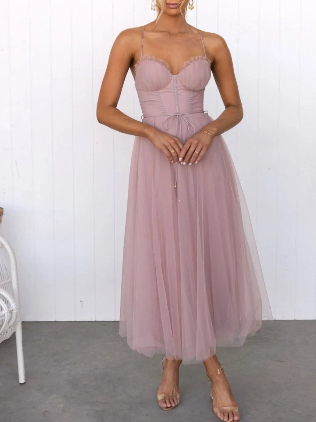 Sweetheart Neck Tulle Midi Dress - Blushé Belle