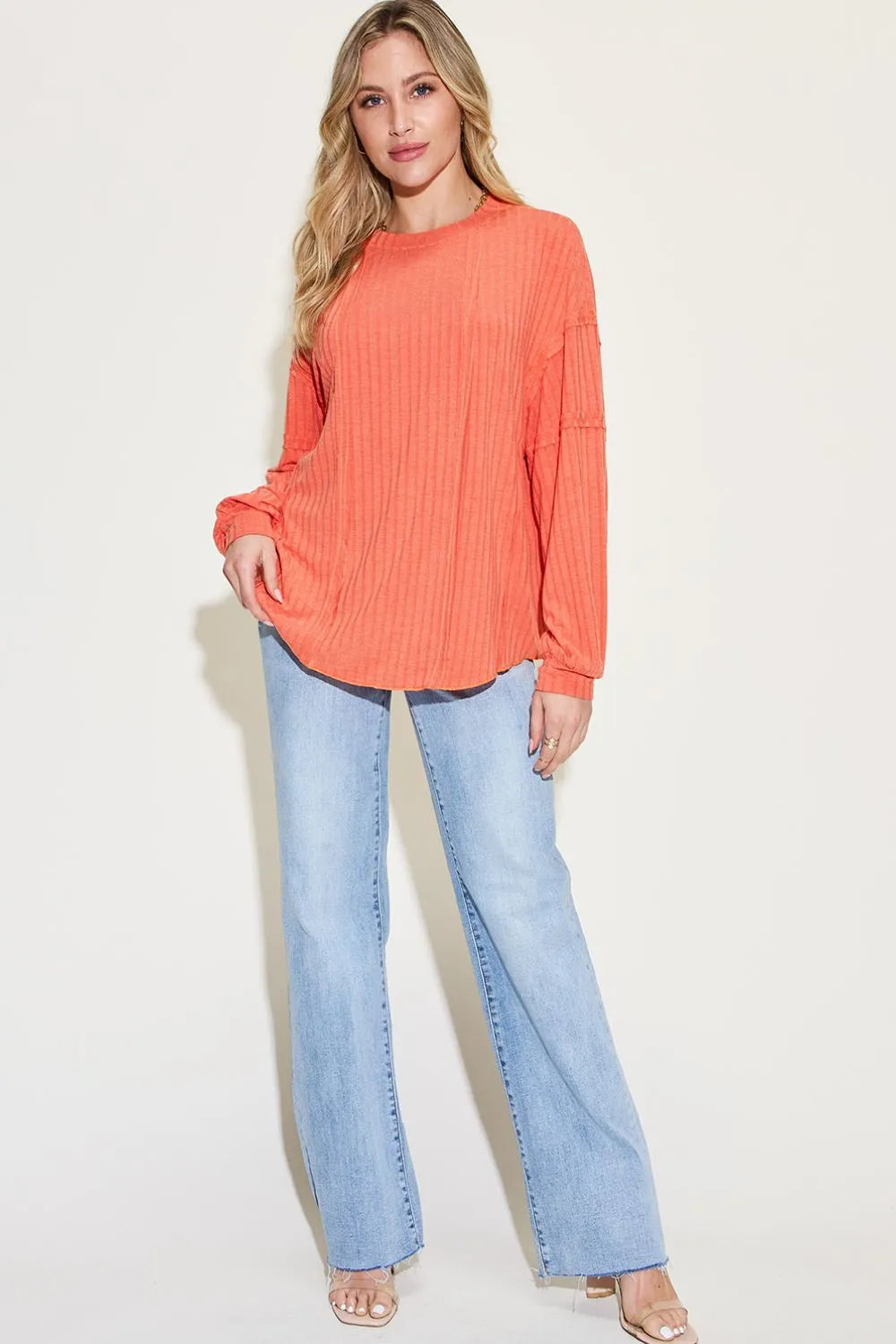 Basic Bae Full Size Ribbed Round Neck Long Sleeve T-Shirt - Blushé Belle