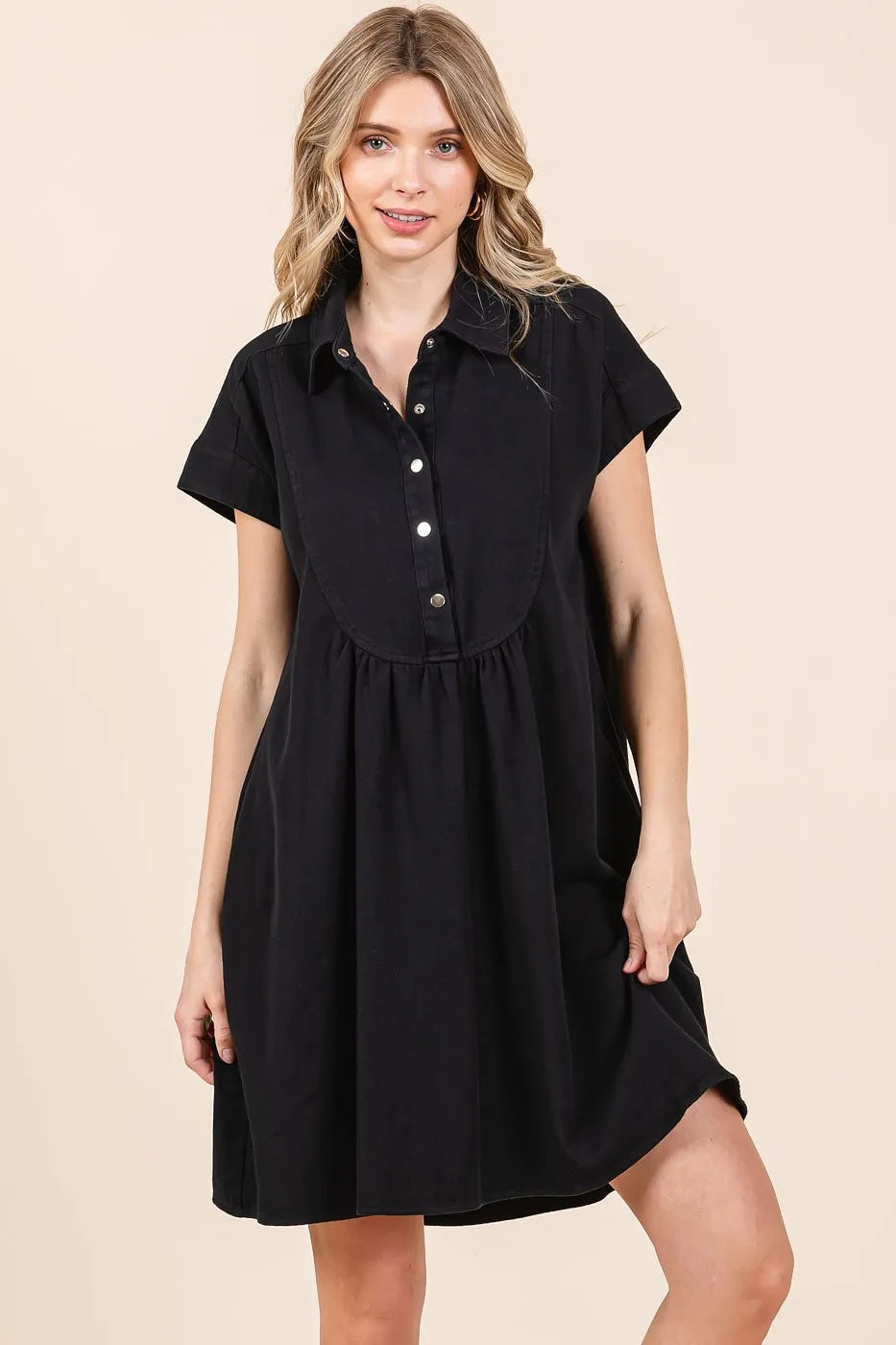 Mittoshop Twill Short Sleeve Collared Mini Dress - Blushé Belle