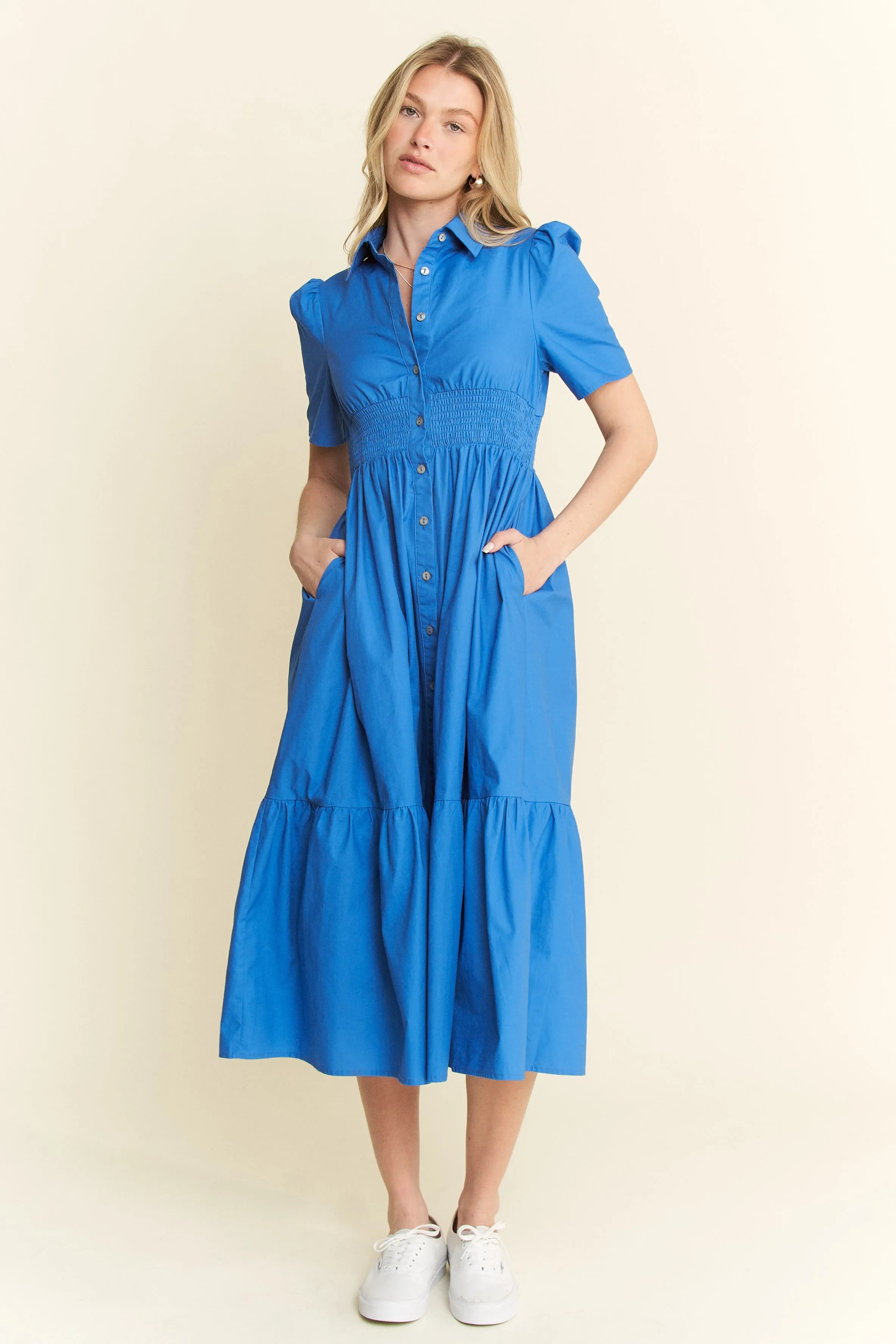 Jade By Jane Short Sleeve Button Down Midi Dress - Blushé Belle