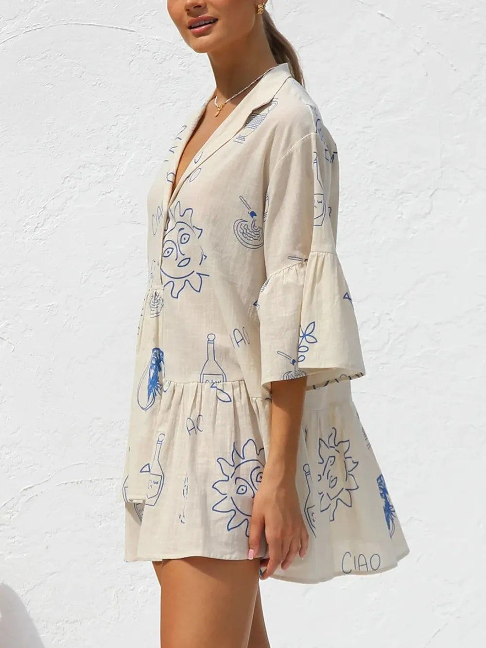 Button Detail Printed Mini Dress - Blushé Belle