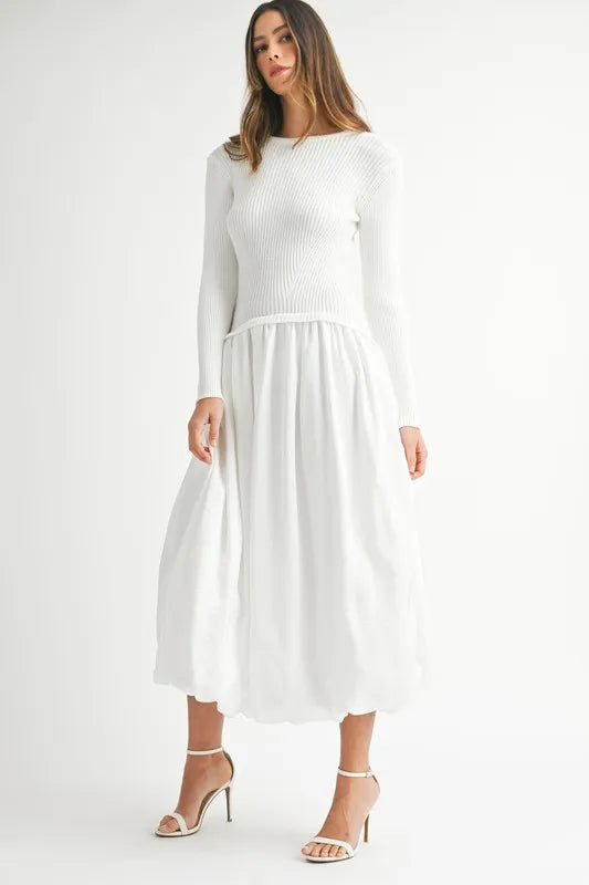 MABLE Ribbed Poplin Mix Midi Sweater Dress - Blushé Belle