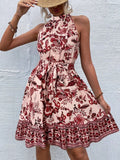 Floral Halter Neck Summer Dress with Belt - Blushé Belle