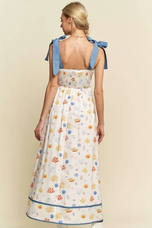 Davi & Dani Denim Binding Detail Smocking Summer Maxi Dress - Blushé Belle
