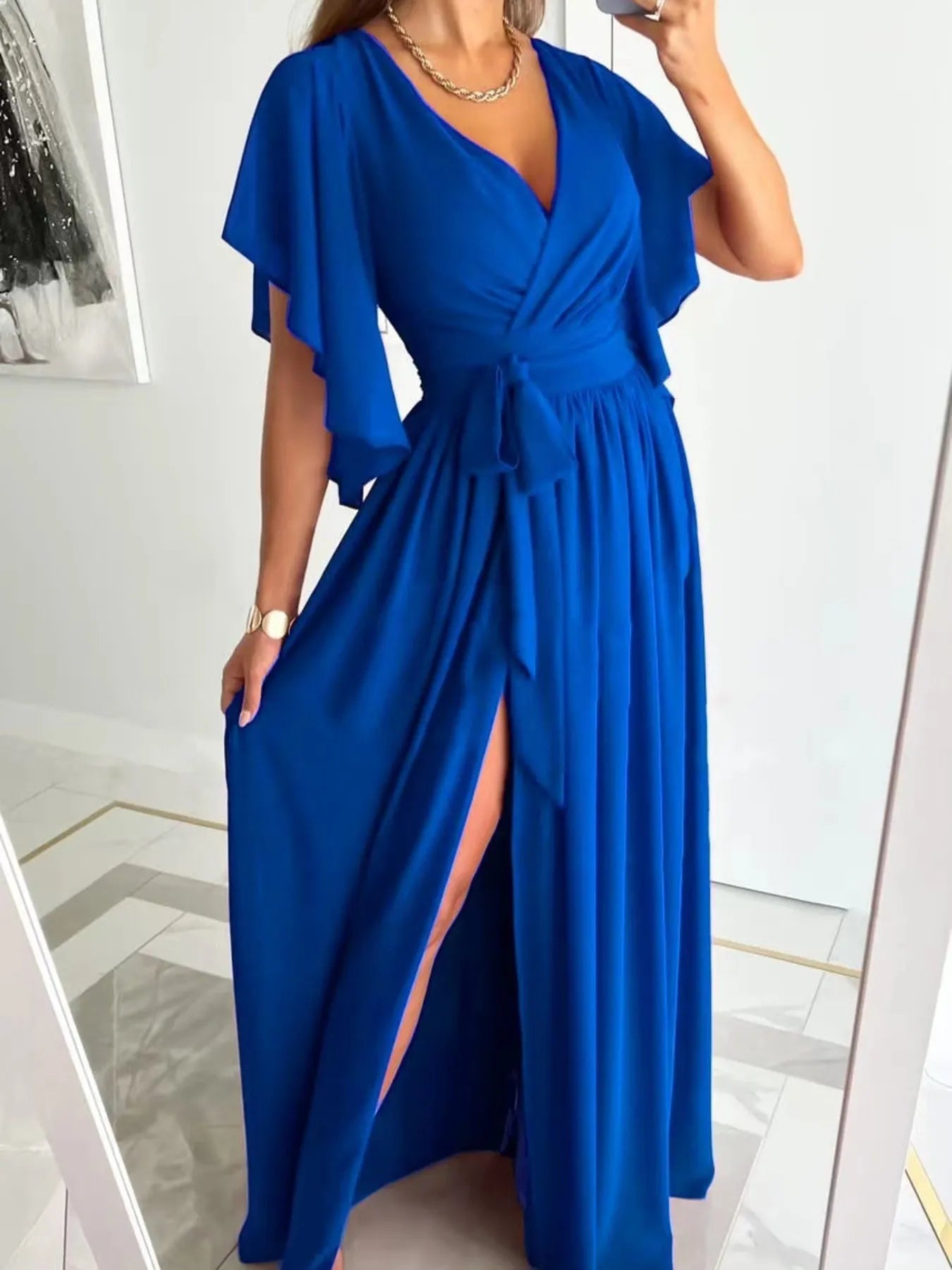 Flutter Sleeve Surplice Tie Waist Dress - Blushé Belle