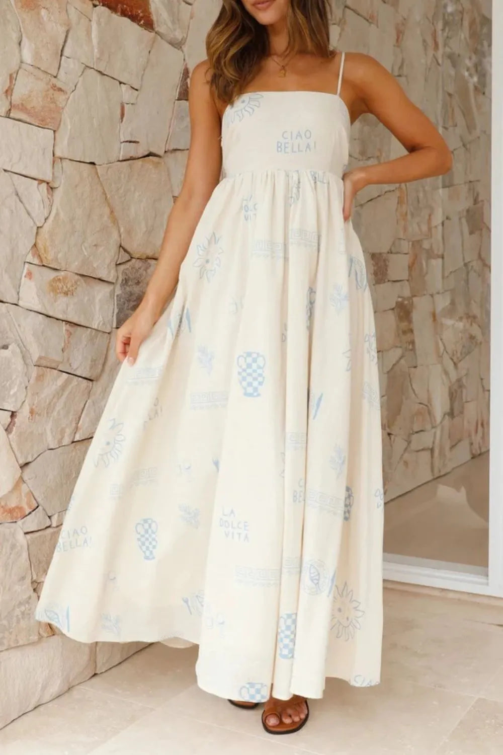 Cutout Back Printed Square Neck Maxi Cami Dress - Blushé Belle