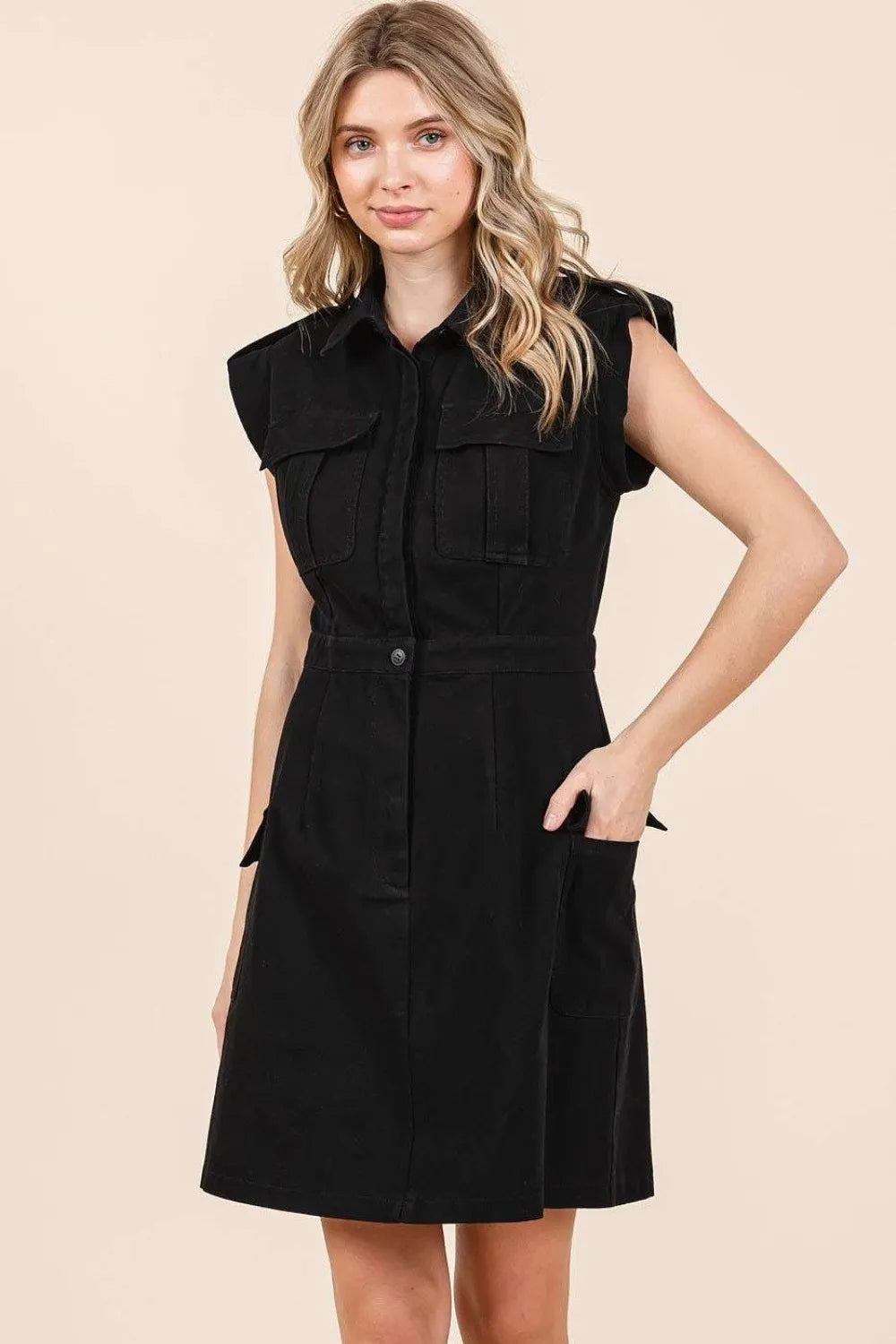 Mittoshop Cargo Pocket Half Button Mini Dress - Blushé Belle